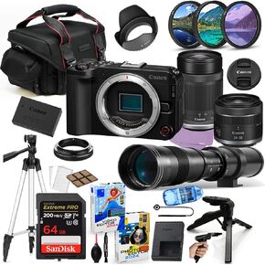 Canon EOS R50 V Mirrorless Camera with 24-50mm & 55-210mm Lens Bundle + Accessory Package Including 420-800mm Telephoto, 64GB Extreme Memory, Filters, Photo-Video Software & More (29 Pieces) (Renewed)