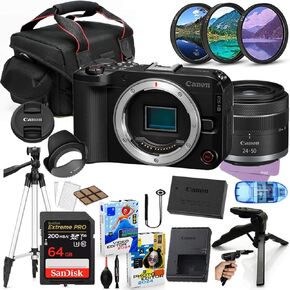 كاميرا Canon EOS R50 V بدون مرآة مع حزمة عدسة 24-50 مم + حزمة ملحقات بما في ذلك ذاكرة متطرفة 64 جيجابايت ، ومرشحات ، وبرامج صور فوتوغرافية وأكثر (26 قطعة) (متجددة)