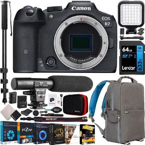 Canon EOS R7 APS-C Camera w/ 4K 32.5MP CMOS Sensor Body 5137C002 (Renewed) | Official Canon USA Partner Model | Bundle w/Deco Gear Photography Backpack + Microphone + Monopod +LED + Software & More
