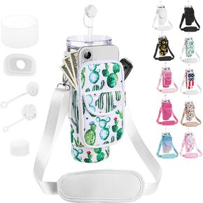 حامل زجاجة ماء مع حزام لـ Stanley 30/40 OZ Tumbler ، Fashion Stanley Cup Bag مع جيب الهاتف الكبير ، حذاء السيليكون ، غطاء القش وسدادات إثبات التسرب in Kuwait