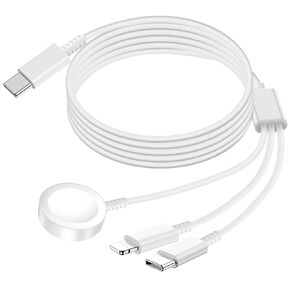 MaxRenard Watch Charger, a 3-in-1 Charging Cable Suitable for iPhone, iPad, and Android Devices. It is Also a Magnetic Wireless Charger for Watch (1.2m, White)