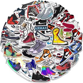 Sneaker Sticker Pack – 50 PCS Shoe Decals for Water Bottles Laptops Skateboards - Basketball Sneakerhead and Cute Small Shoe Design Stickers