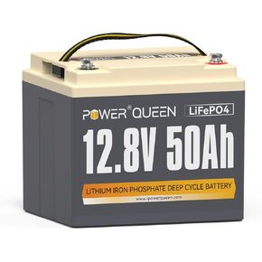 Power Queen 12.8V 200Ah LiFePO4 Battery with Built-in 100A BMS, 2560Wh Lithium Battery up to 15000 Cycles, 10 Years Lifespan, Used for Solar Off Grid, Home Energy Storage, Power Failure Supply