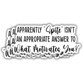 (3pcs) Apparently Spite Isn't an Appropriate Answer to What Motivates You? Funny Stickers Motivational Sarcastic Phrase Quote Vinyl Decal for Tumbler Kindle Laptop Water Bottle Phone-3x1.3"