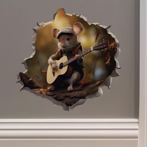 My Wonderful Walls Acoustic Guitar Mouse Decal - Green, Red Cartoon Mouse Playing Guitar Vinyl Sticker for Walls, Glass, Vehicles