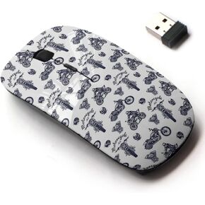 2.4G Wireless Mouse with Cute Pattern Design for All Laptops and Desktops with Nano Receiver - Motorcycle