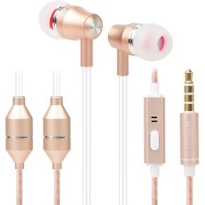 ibrain Air Tube Headphones Air Tube Earbuds for Protection Airtube Headset with Microphone in Ear Earphones Wired Compatible with 3.5mm Jack for Safe and Healthy Listening - Gold