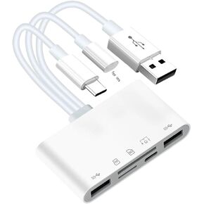 5-in-1 OTG USaB Camera Multimemory Adapter Sd/Tf Card Slots/USaB3.0/Type-C/Ligting Tf Sd Card Slots Reader for Android/iPhone/Ipad