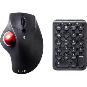 SANWA TB41 Bluetooth Trackball Mouse + Bluetooth Numeric Keypad Set, Programmable Silent Buttons Roller Ball Mice, Rechargeable Ten Key Number Pad Portable, Compatible with Mac, Laptop, Windows, Black