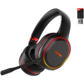 Bluetooth Wireless Gaming Headset for PC, PS5, PS4, Bluetooth Over Ear Noise Cancelling Headphones with Mic and 2.4Ghz USB Receiver, Foldable Headsets for Cell Phone, Laptop, Computer,White