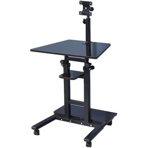 Standing Laptop Desk Height Adjustable Mobile Sit-Stand Cart Table with Wheels for Small Study Bedroom Living Room (Color: N (Black)