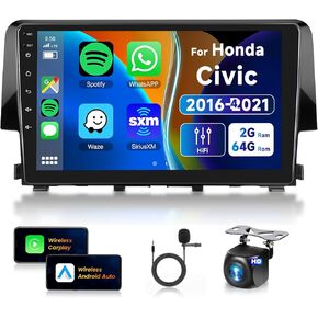 راديو سيارة لـ Honda Civic 2016-2021 [2+ 64g] Carplay/Android Auto ، Android Car Steroo 9 "GPS GPS ، EQ DSP ، 26UI ، WiFi ، Bluetooth ، FM/RDS ، EQ ، LINK LINK ، SWC+ Camera Backup Camera for Civic Radio Camera