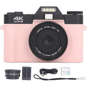16X Digital Zoom Camera with 3.0In 180 Flip Screen, 4K 48MP, Portable Small Camera for Boys Girls Teens (Light Red)