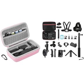 Pocket 3 Case & 22 in 1 Pocket 3 Accessories Kit, Portable Carrying Bag Protective Hard Storage Bag and Suction Car Mount, Tripod, Magnetic, Desktop Base for Pocket 3 Accessories(Pink)