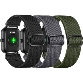 TUCOMO 3 Pack Stretchy Nylon Watch Bands Compatible with Woneligo W13/MILOUZ IDW19/FITVII H56/ ENOMIR ID208BT, 22mm Loop Elastic Straps for Men Women