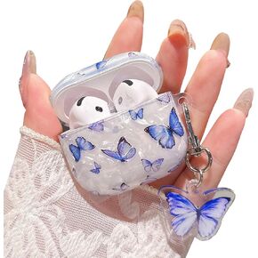 for Airpod 4 Case Cute Luxury Glitter Pearl Shell Protective Cover with Bowknot Keychain Compatible with AirPods 4th Generation Case 2024 for Girls Women (Bow Colorful)