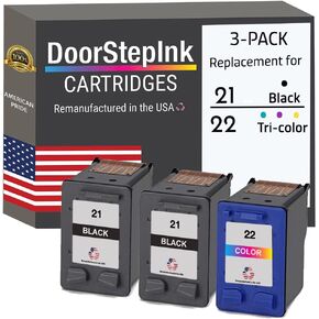 Doorstepink المعاد تصنيعها HP 21 2Black & HP 22 Tri Color Pack ink خرطوشة ، متوافقة مع Deskjet 4315 J3680 Deskjet F2210 F4180 F380 F300 F4140 F340 D1455 PSC 1410 ، مصنوعة في الولايات المتحدة الأمريكية
