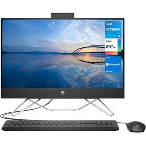 HP Essential All-in-One Desktop, 24" FHD Display, Intel Core i5-1235U Processor, 16GB RAM, 512GB PCIe SSD, IR Camera, HDMI, RJ-45, Wi-Fi 6, Wired Keyboard & Mouse, Windows 11 Home, Black