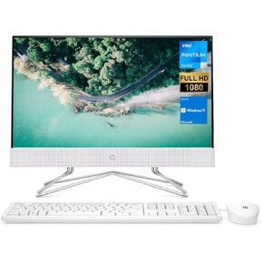 HP All-in-One Desktop, 21.5" FHD Screen, Intel Pentium Silver J5040, 16GB RAM, 1TB PCIe SSD, HD Webcam, HDMI, Media Card Reader, Wi-Fi, Wireless KB & Mouse, Windows 11 Home, White