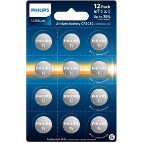 PHILIPS CR2032 Batteries, 12-Pack, CR2032 Lithium 3v Coin Battery, Replacement Batteries for Apple Airtag, Car Remote Key, Watches, Key Fobs.