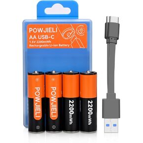 Rechargeable AA Lithium Batteries 1.5V AA Battery 2200mWh High Capacity USB-C Charge, 1 Hour Quick Charge Double A Batteries 4 Packs