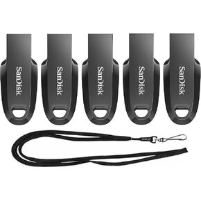 SanDisk 256GB Ultra Curve USB 3.2 Flash Drive SDCZ550-256G (5 Pack) Bundle with (1) GoRAM Black Lanyard (256GB)