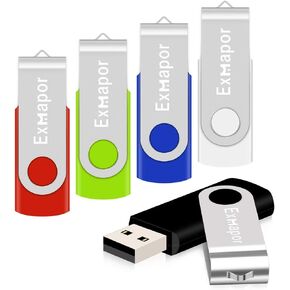 5 Pack USB Flash Drive 2GB Swivel Thumb Drives Key-Chain USB Stick(5 Mixed Color: Black, Red, Green, Blue, White)