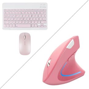 Ultra Slim Ergonomic Small Rechargeable Bluetooth Keyboard Mouse Set for Apple iPad iPhone Samsung Tablet Phone Android PC Computer Mac Smartphone Pink,Wireless Ergonomic Vertical Mouse LED Light