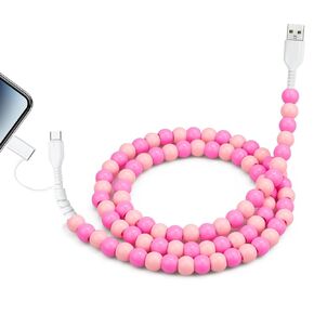 Coolden USB C Cable for iPhone Charger Cord 2 in 1 Multi Charging Cable Cute Beaded for Girls Women USB A to USB C to Phone Fast Charger Cable for iPhone 16 Pro Max,Galaxy S25 Ultra,iPad 10th Gen Pink