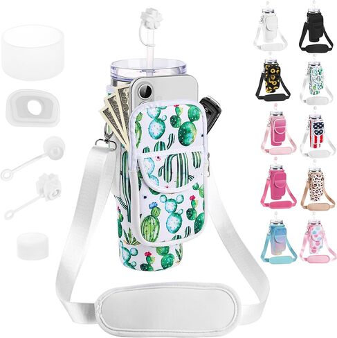 حامل زجاجة ماء مع حزام لـ Stanley 30/40 OZ Tumbler ، Fashion Stanley Cup Bag مع جيب الهاتف الكبير ، حذاء السيليكون ، غطاء القش وسدادات إثبات التسرب in Kuwait