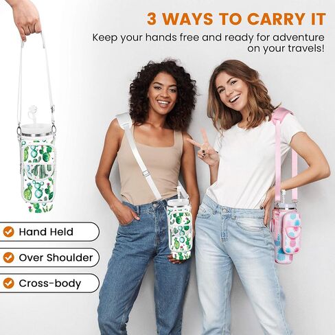 حامل زجاجة ماء مع حزام لـ Stanley 30/40 OZ Tumbler ، Fashion Stanley Cup Bag مع جيب الهاتف الكبير ، حذاء السيليكون ، غطاء القش وسدادات إثبات التسرب in Kuwait