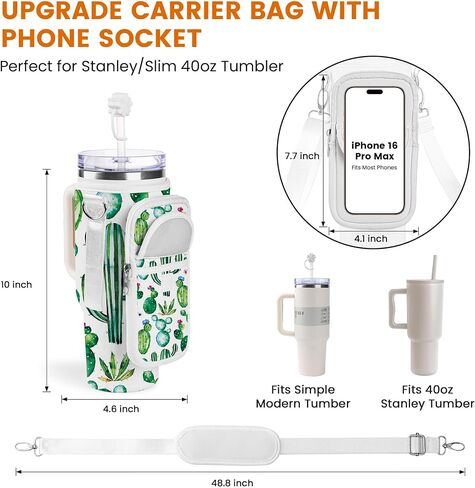 حامل زجاجة ماء مع حزام لـ Stanley 30/40 OZ Tumbler ، Fashion Stanley Cup Bag مع جيب الهاتف الكبير ، حذاء السيليكون ، غطاء القش وسدادات إثبات التسرب in Kuwait