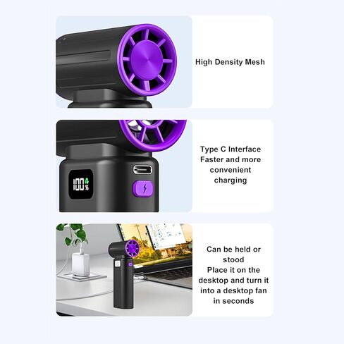 GLOGLOW Electric Air Duster USB Rechargeable High Speed Air Blower Airflow Portable Compressed Air Duster with LED Light for Pet Drying Keyboard Cleaning Outdoor Camping (Black) in Saudi Arabia