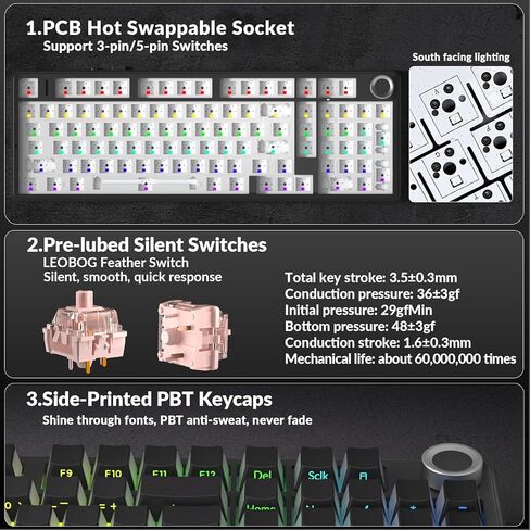 AULA F99 Pro Wireless Mechanical Keyboard-Silent Version,BT5.0/2.4GHz/USB-C Hot Swappable Custom Keyboard,Gasket Structure,Pre-lubed Linear Switches RGB Backlit Computer Gaming Keyboards,Black in Kuwait