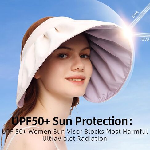 Sun Visor Hat for Women Wide Brim Foldable UPF 50+ UV Protection Beach Cap Roll Up Packable Ponytail Shell Hats SLH3M433 in Saudi Arabia