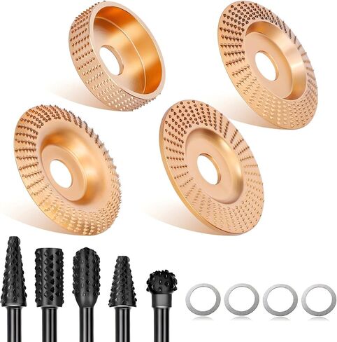 5PCS Wood Carving Disc Set for 4" or 4 1/2" Angle Grinder with Wrench, Stump Tool Grinding Wheel Disc with 7/8" Bore, Woodworking Sanding Disc Wheel Attachments for Cutting Shaping Carving Polishing in Saudi Arabia