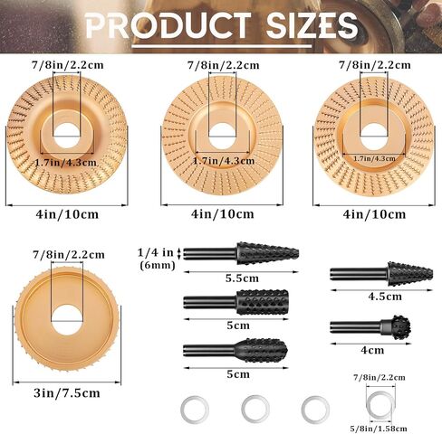 5PCS Wood Carving Disc Set for 4" or 4 1/2" Angle Grinder with Wrench, Stump Tool Grinding Wheel Disc with 7/8" Bore, Woodworking Sanding Disc Wheel Attachments for Cutting Shaping Carving Polishing in Saudi Arabia