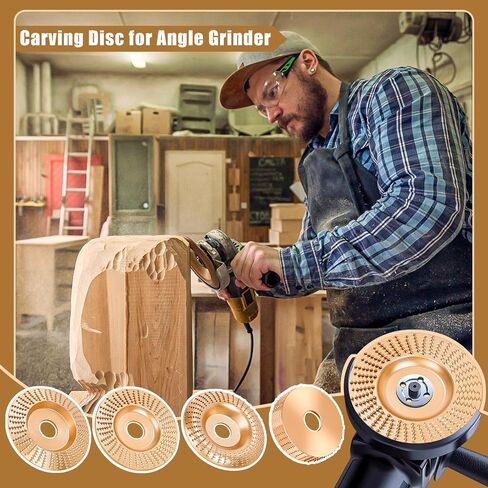 5PCS Wood Carving Disc Set for 4" or 4 1/2" Angle Grinder with Wrench, Stump Tool Grinding Wheel Disc with 7/8" Bore, Woodworking Sanding Disc Wheel Attachments for Cutting Shaping Carving Polishing in Saudi Arabia