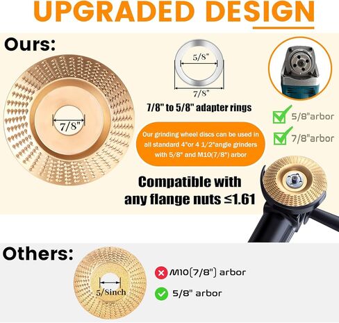 مجموعة أقراص نحت الخشب 5 قطع لمطحنة زاوية 4 بوصة أو 4 1/2 بوصة مع مفتاح ربط، قرص عجلة طحن أداة الجذع مع تجويف 7/8 بوصة، مرفقات عجلة قرص صنفرة النجارة لقطع وتشكيل وتلميع النحت in Kuwait
