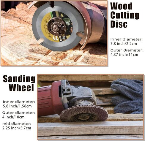 مجموعة أقراص نحت الخشب 5 قطع لمطحنة زاوية 4 بوصة أو 4 1/2 بوصة مع مفتاح ربط، قرص عجلة طحن أداة الجذع مع تجويف 7/8 بوصة، مرفقات عجلة قرص صنفرة النجارة لقطع وتشكيل وتلميع النحت in Kuwait