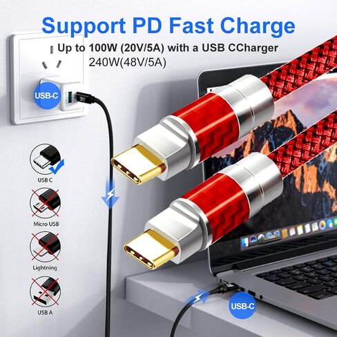 النوع C إلى C 40ft كبل ، 4K60Hz Gen2x2 (بيانات USB2.0) ، النوع C إخراج الفيديو من USB3.2/ USB4.0 ومزامنة لـ XREAL MacBook Pro iPad iPhone 15 Pro Galaxy S22 Monitor (Red) in Kuwait