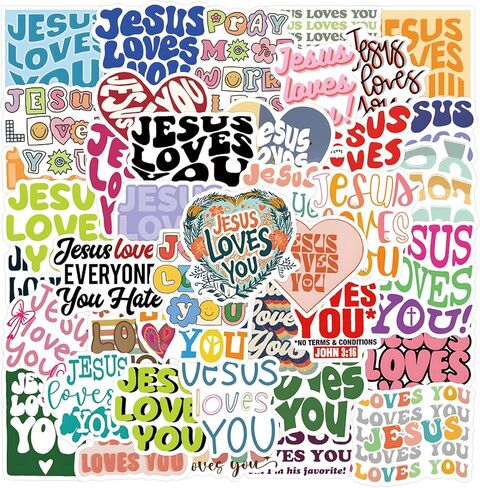 Jesus Loves You Stickers, 55PCs Jesus Emotional Support Phrases Stickers, Vinyl Decals, Laptop Water Bottle Decals, Christmas Stocking Stuffer, Gift Idea for Hydro Flask in Kuwait