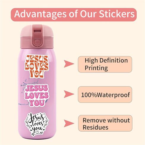 Jesus Loves You Stickers, 55PCs Jesus Emotional Support Phrases Stickers, Vinyl Decals, Laptop Water Bottle Decals, Christmas Stocking Stuffer, Gift Idea for Hydro Flask in Kuwait