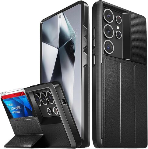 VENA vCommute for Samsung Galaxy S25 Ultra (2025) Wallet Case, [Military Grade Drop Protection] Flip Leather Cover Slot Card Holder with Kickstand - Black in Saudi Arabia