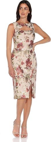 Adrianna Papell Women's FOIL Crepe Cutout Sheath Dress, Alabaster Multi, 8 in Saudi Arabia