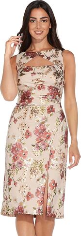 Adrianna Papell Women's FOIL Crepe Cutout Sheath Dress, Alabaster Multi, 8 in Saudi Arabia
