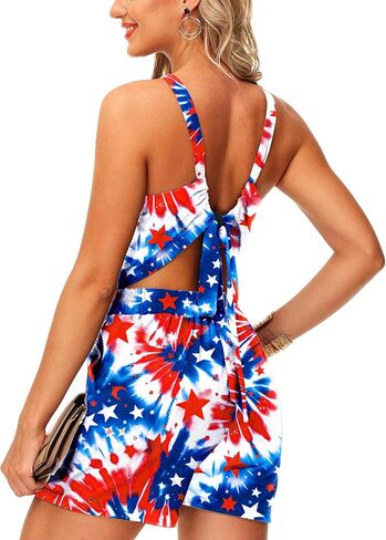 Deerose 4th of July Romper for Women American Flag Ladies Outfits Independence Day Halter Neck Rompers L in Saudi Arabia