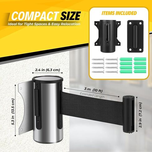 حاجز حزام قابل للسحب للتحكم في الحشود من Flexzion - حزام حاجز أمان مثبت على الحائط بطول 10 أقدام و3 أمتار، وفواصل خط الانتظار مع حزام حبل نايلون بطيء السحب وحقيبة كروم فولاذية متينة للداخل/الخارج، عبوتان in Saudi Arabia