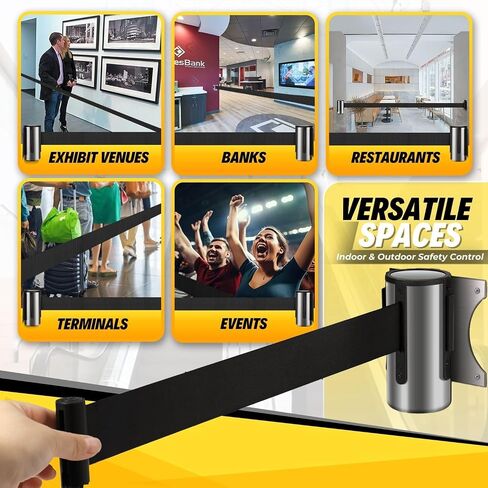 حاجز حزام قابل للسحب للتحكم في الحشود من Flexzion - حزام حاجز أمان مثبت على الحائط بطول 10 أقدام و3 أمتار، وفواصل خط الانتظار مع حزام حبل نايلون بطيء السحب وحقيبة كروم فولاذية متينة للداخل/الخارج، عبوتان in Saudi Arabia