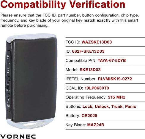 Smart Remote Key Fob Replacement for Mazda CX-5 & CX-9 (2019–2021) – 315MHz Keyless Entry – FCC ID: WAZSKE13D03 / Part Number TAYA-67-5DYB – 4 Buttons with Emergency Key & Battery in Saudi Arabia